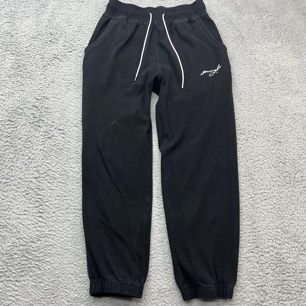 YoungLA 219 Chill Relaxed Cloud Joggers Mens M Black Heavy Cotton Sweatpants